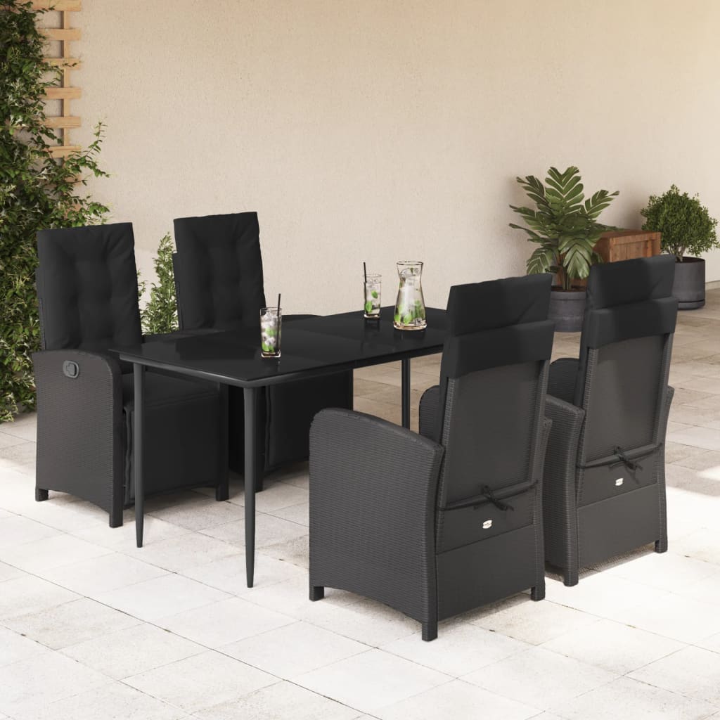 3-tlg. Bistro-Set mit Kissen Schwarz Poly Rattan