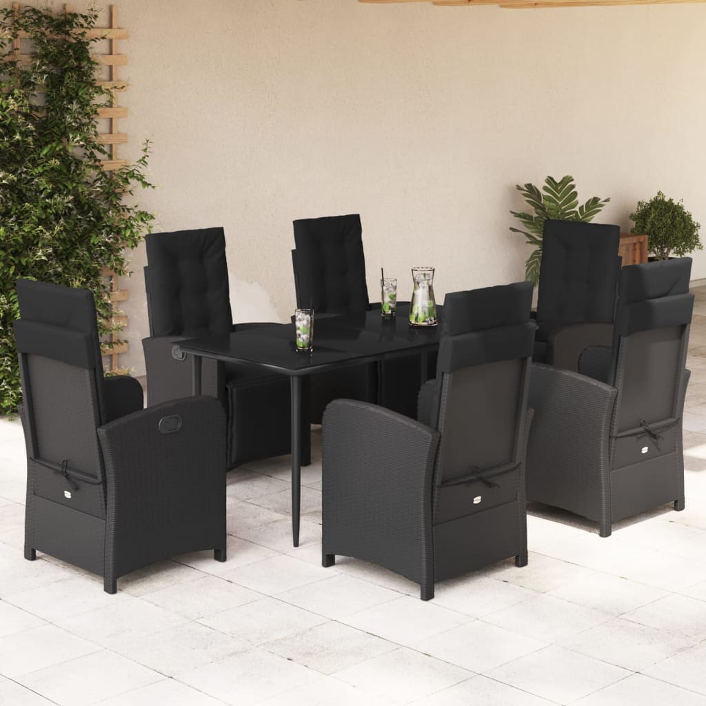 3-tlg. Bistro-Set mit Kissen Schwarz Poly Rattan