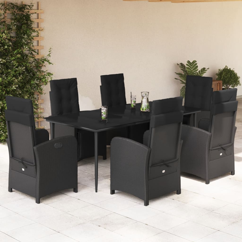3-tlg. Bistro-Set mit Kissen Schwarz Poly Rattan