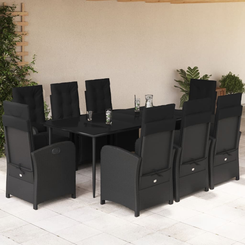3-tlg. Bistro-Set mit Kissen Schwarz Poly Rattan