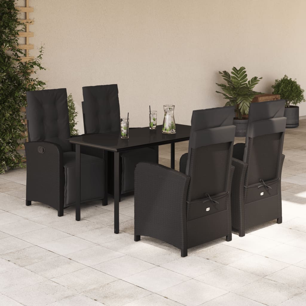 3-tlg. Bistro-Set mit Kissen Schwarz Poly Rattan