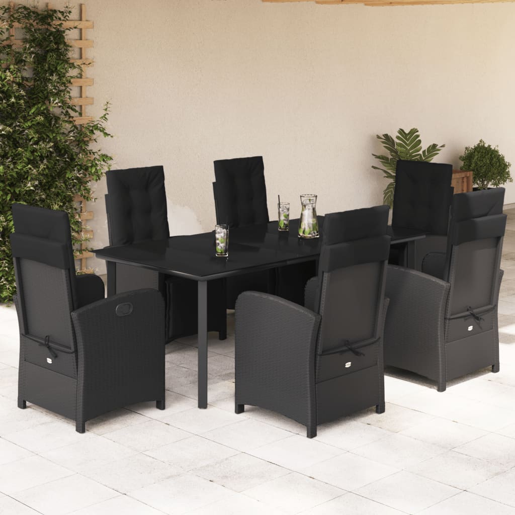 3-tlg. Bistro-Set mit Kissen Schwarz Poly Rattan