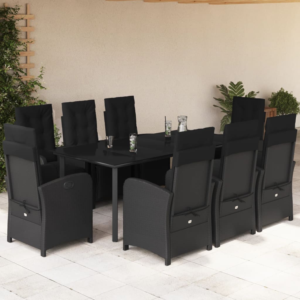 3-tlg. Bistro-Set mit Kissen Schwarz Poly Rattan