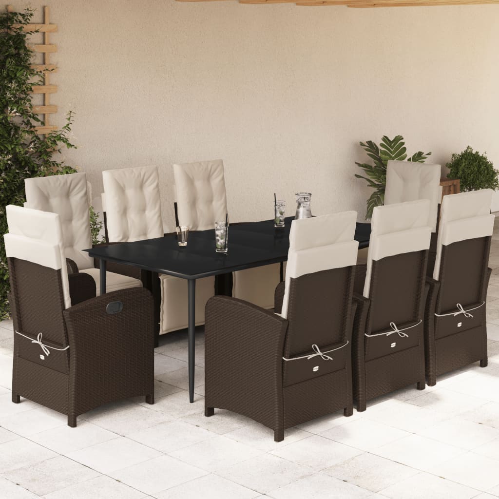 3-tlg. Bistro-Set mit Kissen Braun Poly Rattan