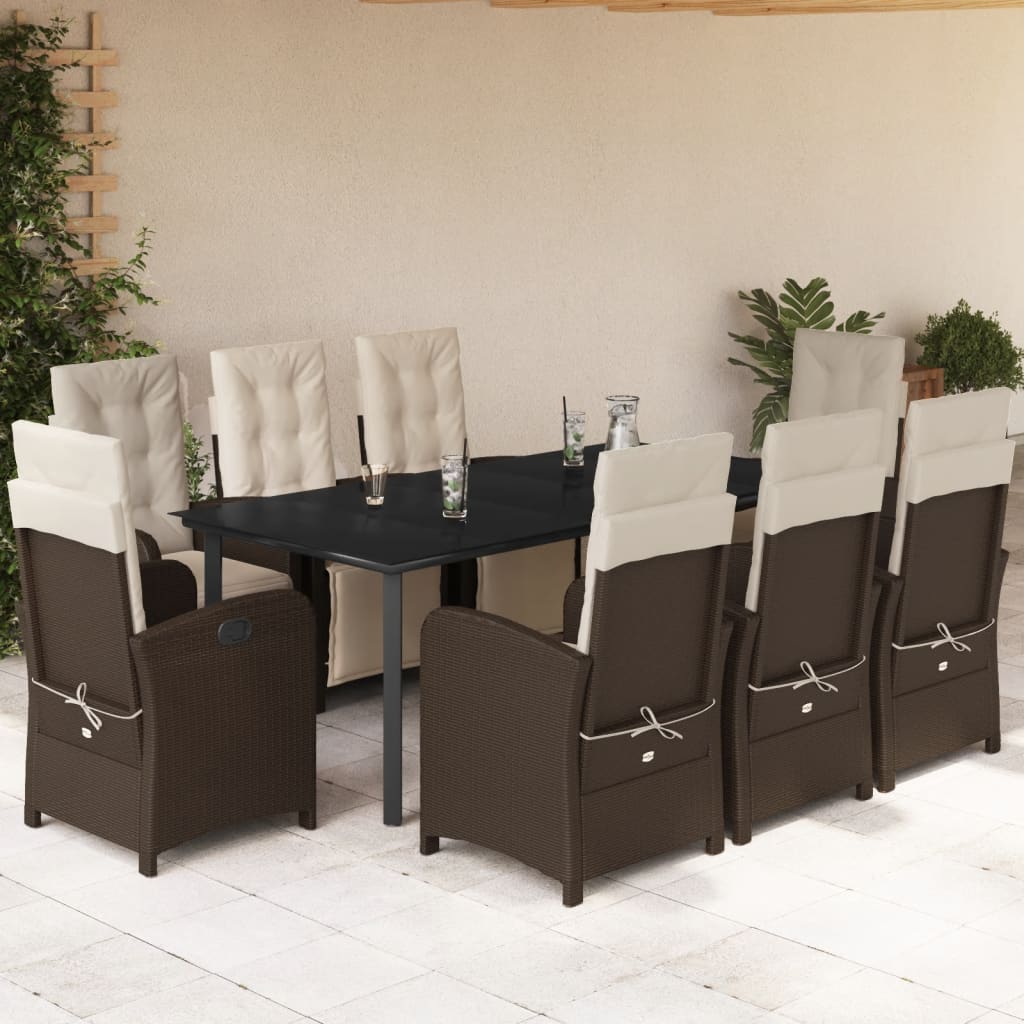 3-tlg. Bistro-Set mit Kissen Braun Poly Rattan