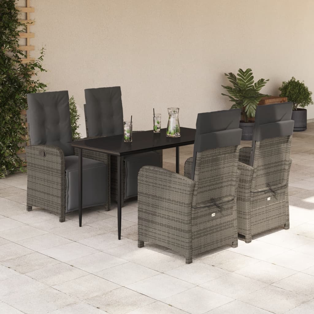 3-tlg. Bistro-Set mit Kissen Grau Poly Rattan