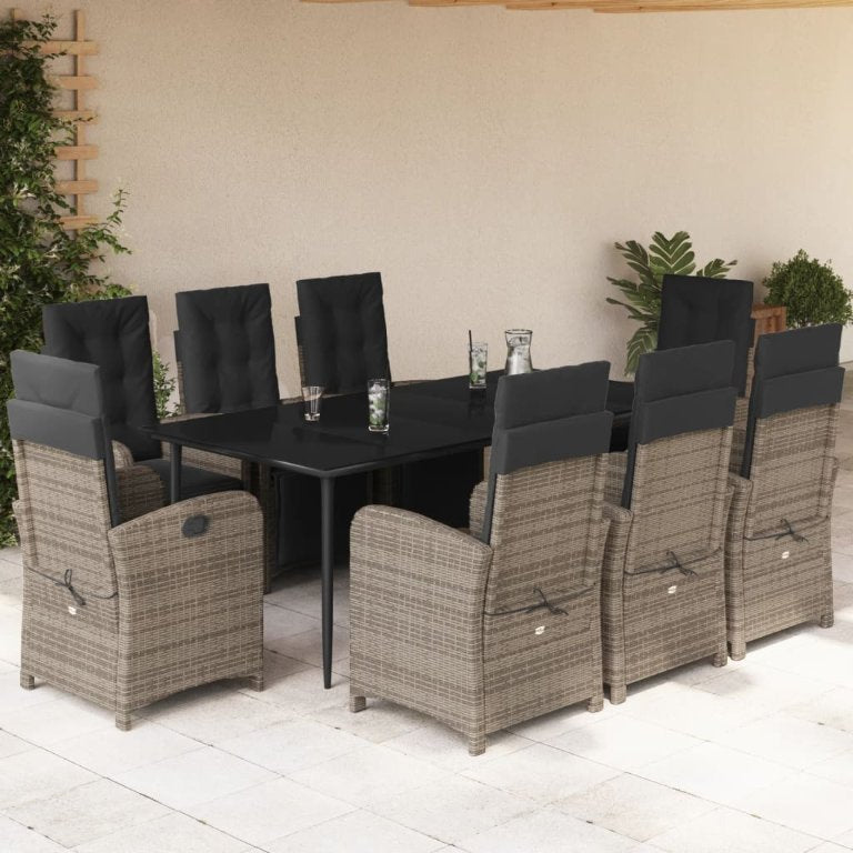 3-tlg. Bistro-Set mit Kissen Grau Poly Rattan