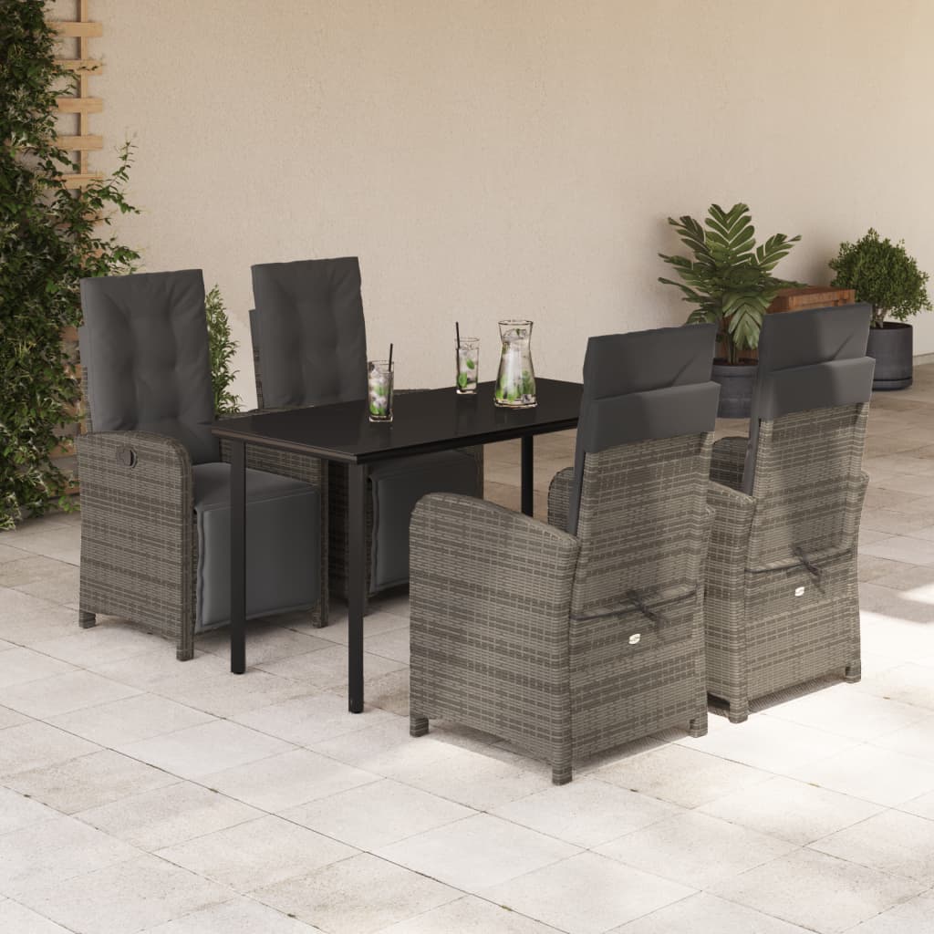 3-tlg. Bistro-Set mit Kissen Grau Poly Rattan