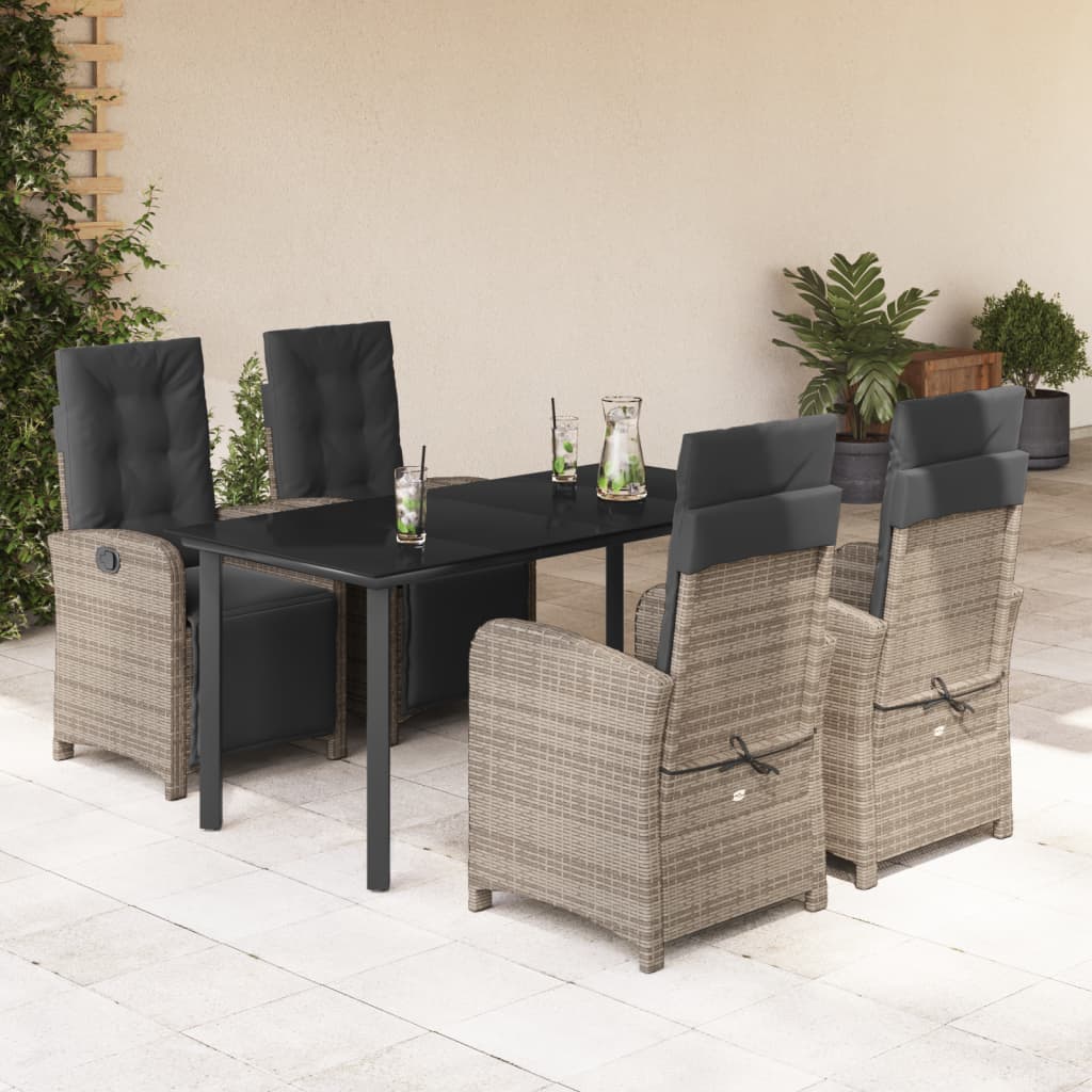 3-tlg. Bistro-Set mit Kissen Grau Poly Rattan