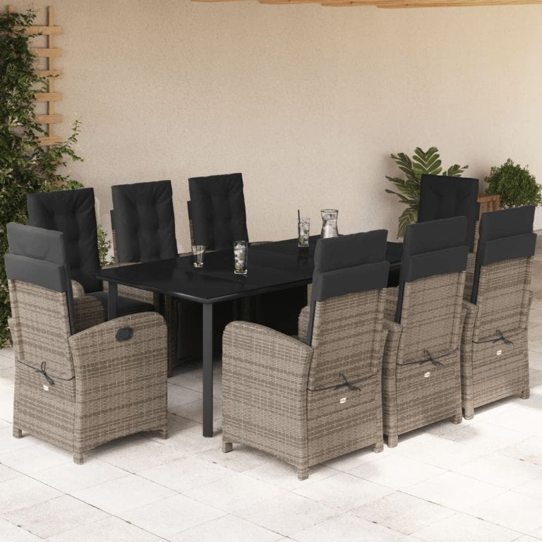 3-tlg. Bistro-Set mit Kissen Grau Poly Rattan