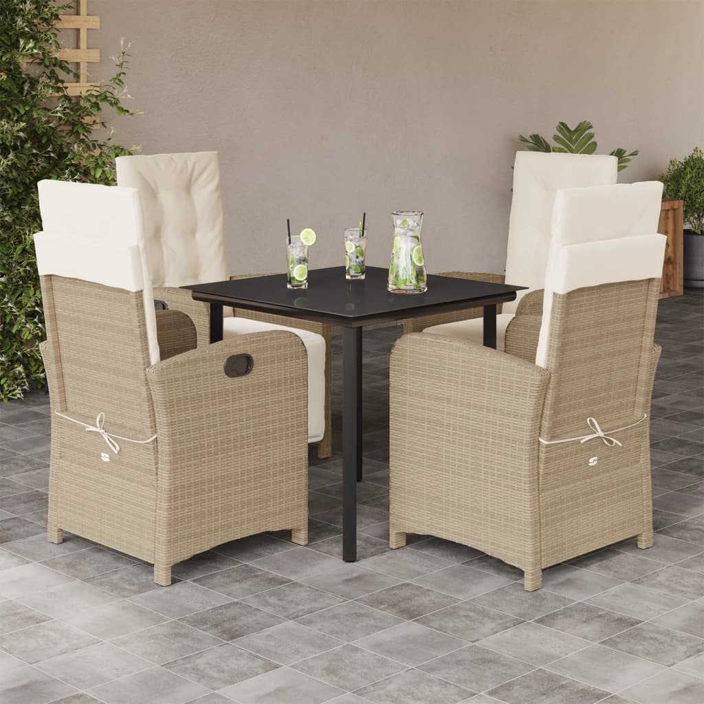3-tlg. Bistro-Set mit Kissen Beige Poly Rattan