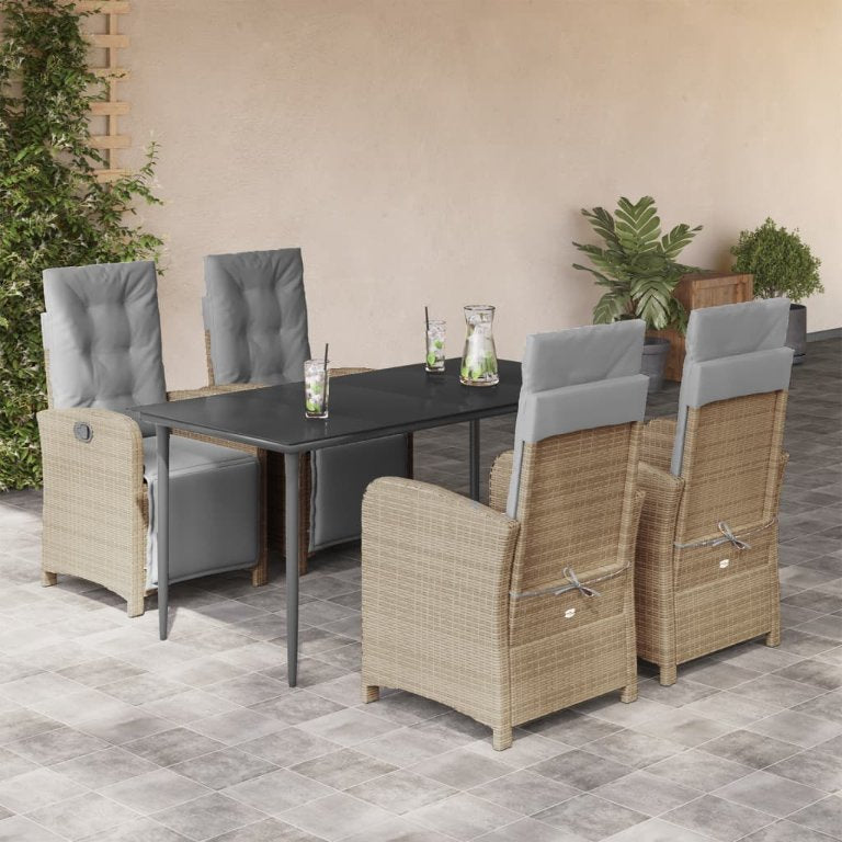 3-tlg. Bistro-Set mit Kissen Beige Poly Rattan