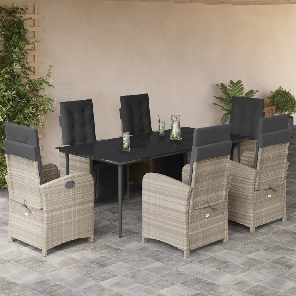 3-tlg. Bistro-Set mit Kissen Hellgrau Poly Rattan