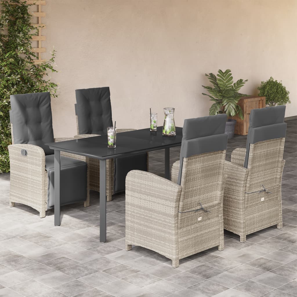 3-tlg. Bistro-Set mit Kissen Hellgrau Poly Rattan