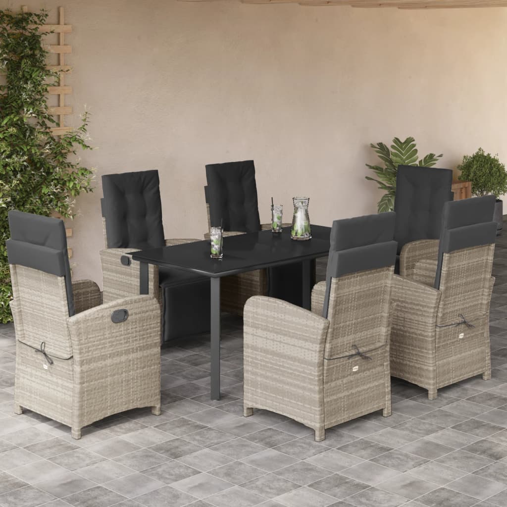3-tlg. Bistro-Set mit Kissen Hellgrau Poly Rattan