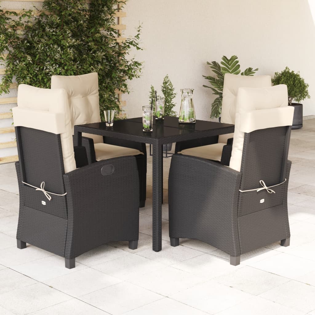 3-tlg. Garten-Essgruppe mit Kissen Schwarz Poly Rattan
