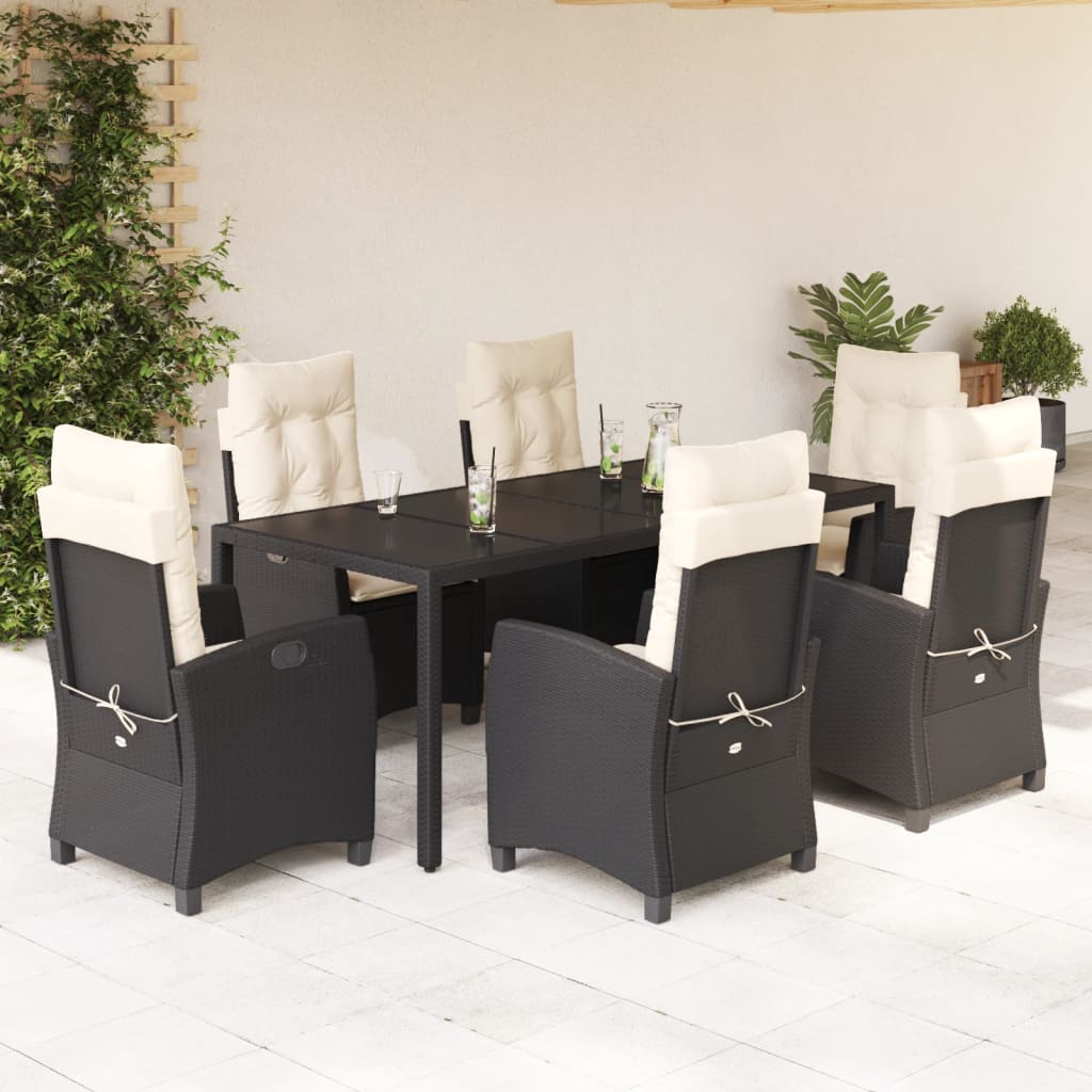 3-tlg. Garten-Essgruppe mit Kissen Schwarz Poly Rattan
