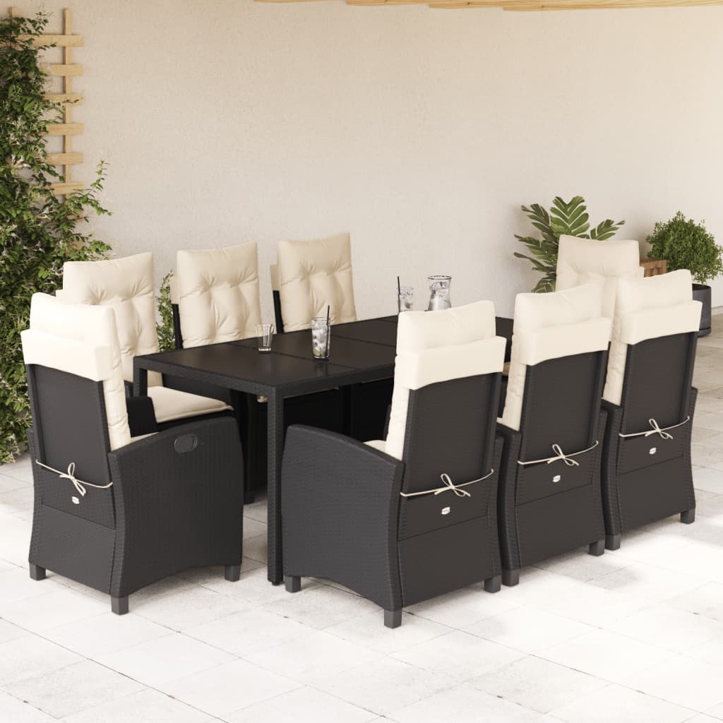 3-tlg. Garten-Essgruppe mit Kissen Schwarz Poly Rattan