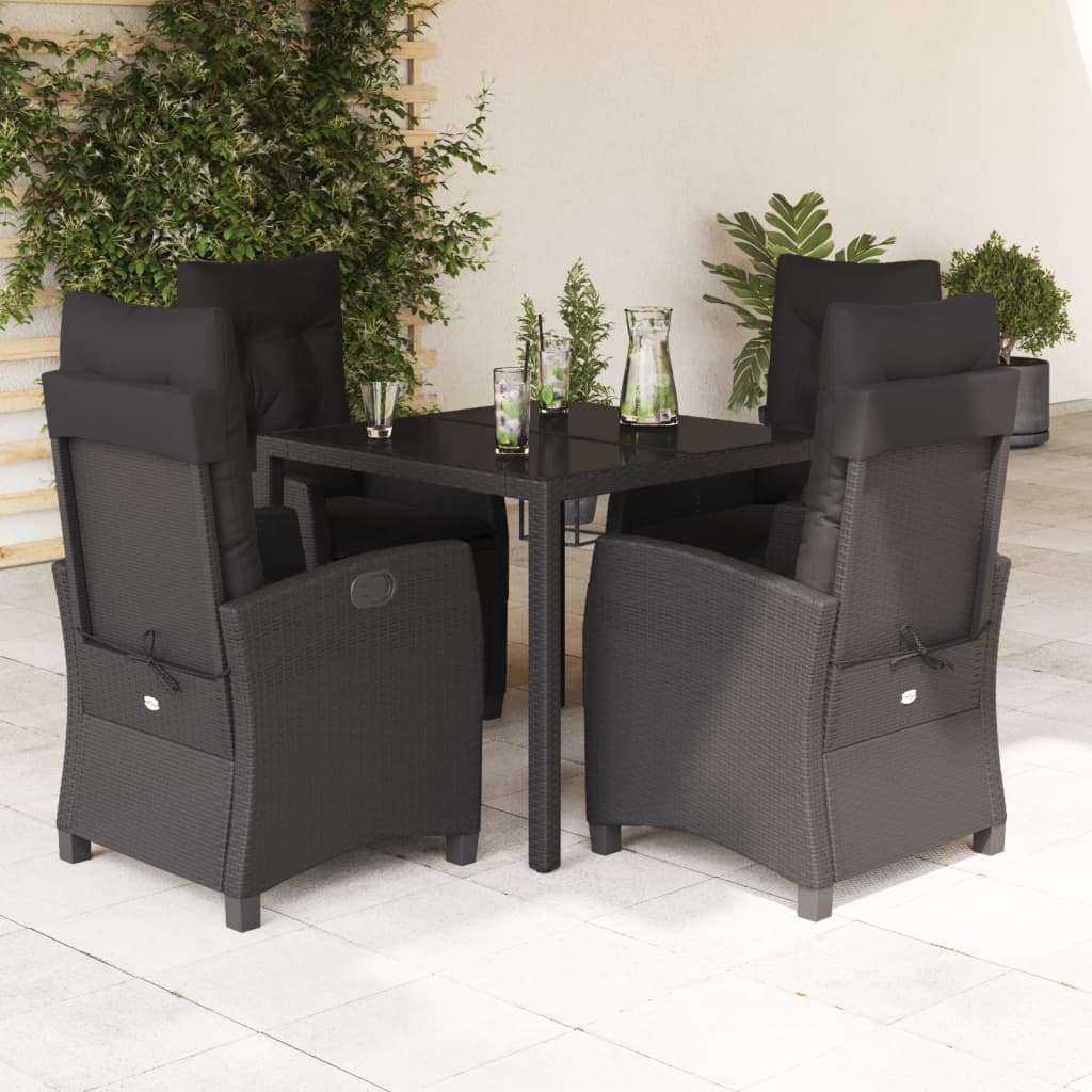 3-tlg. Garten-Essgruppe mit Kissen Schwarz Poly Rattan