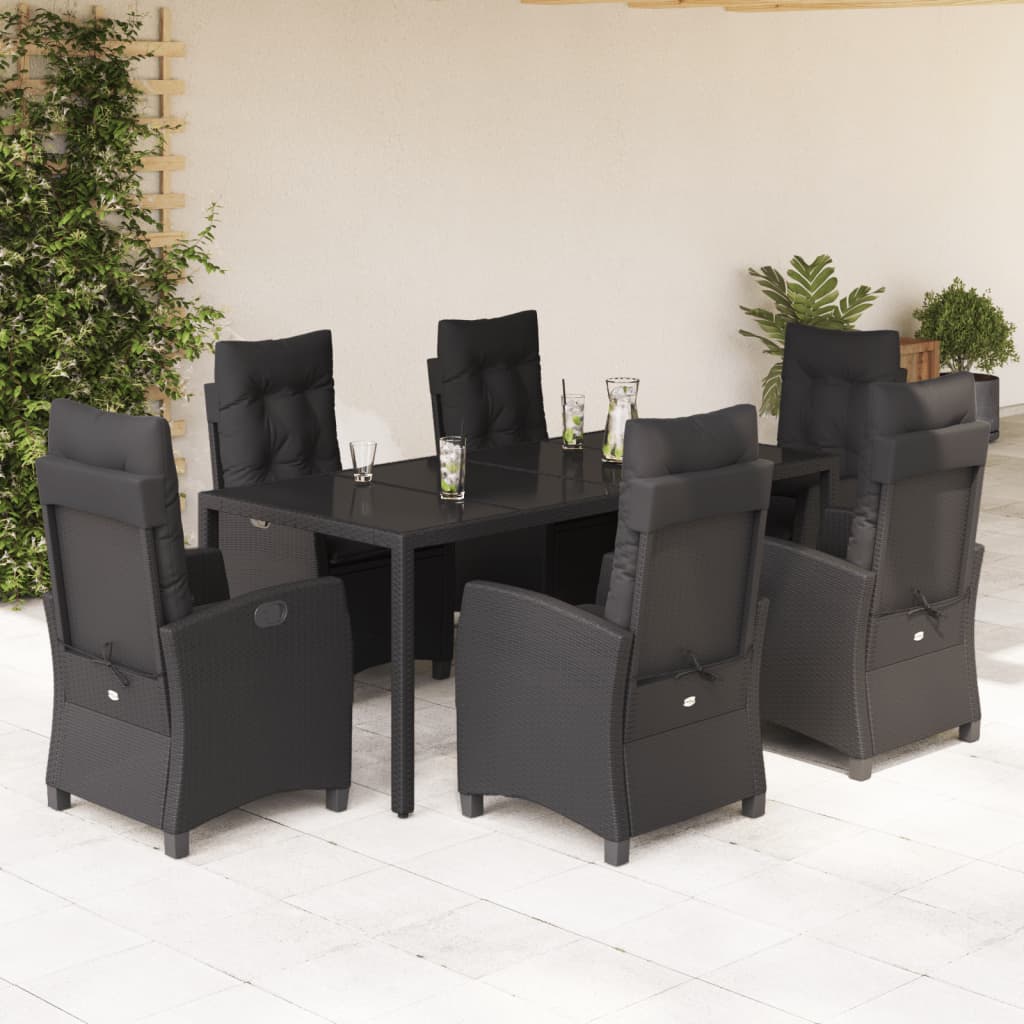 3-tlg. Garten-Essgruppe mit Kissen Schwarz Poly Rattan
