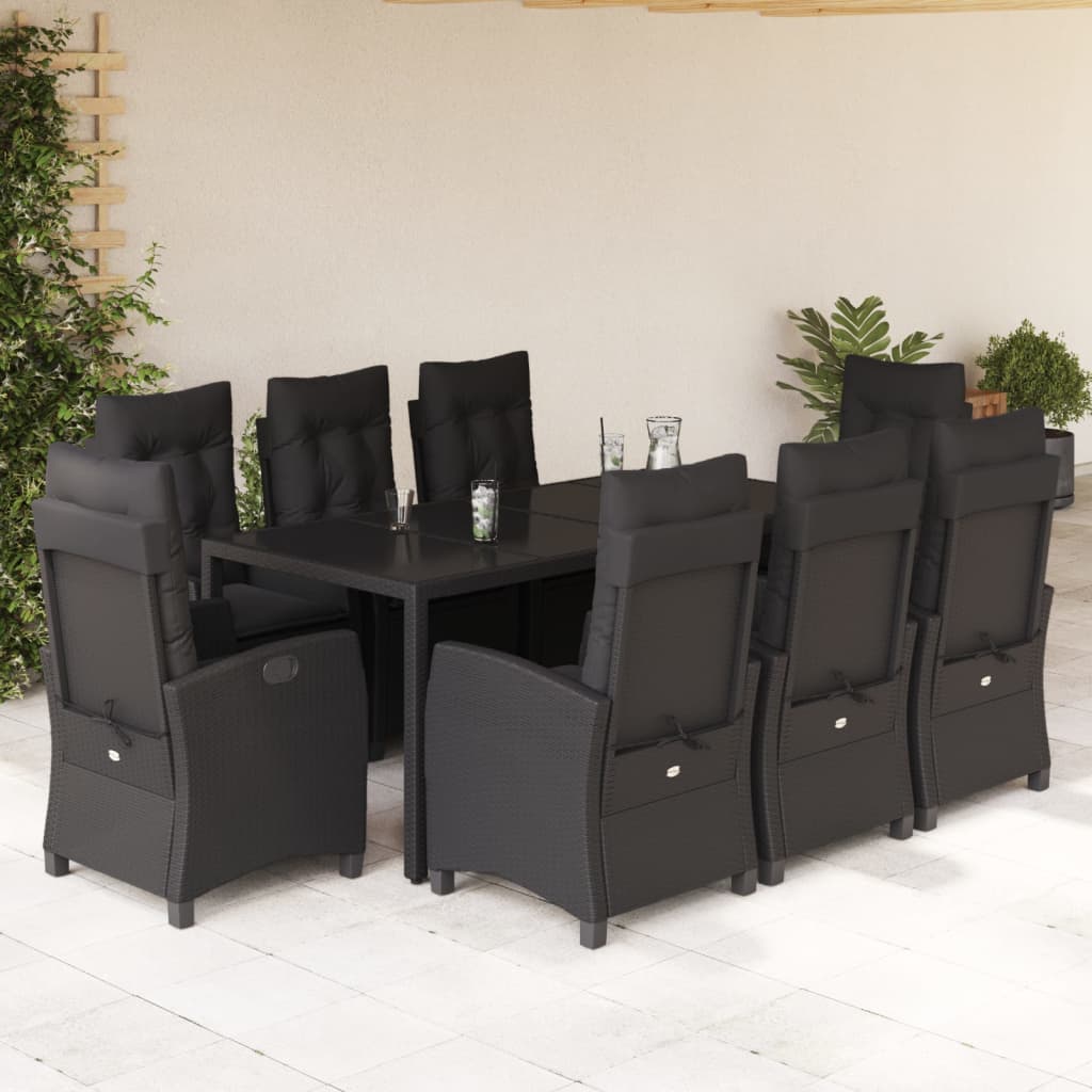 3-tlg. Garten-Essgruppe mit Kissen Schwarz Poly Rattan