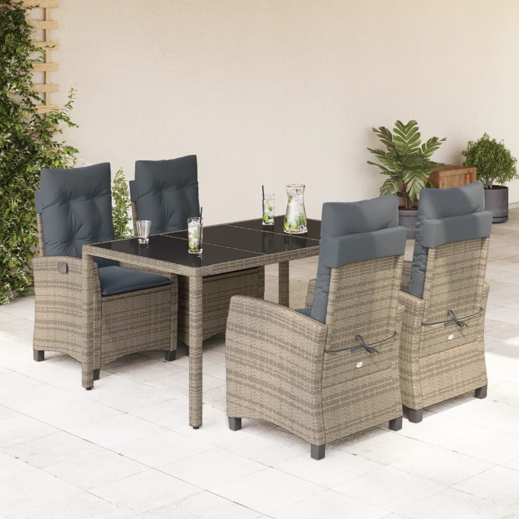 3-tlg. Garten-Essgruppe mit Kissen Grau Poly Rattan