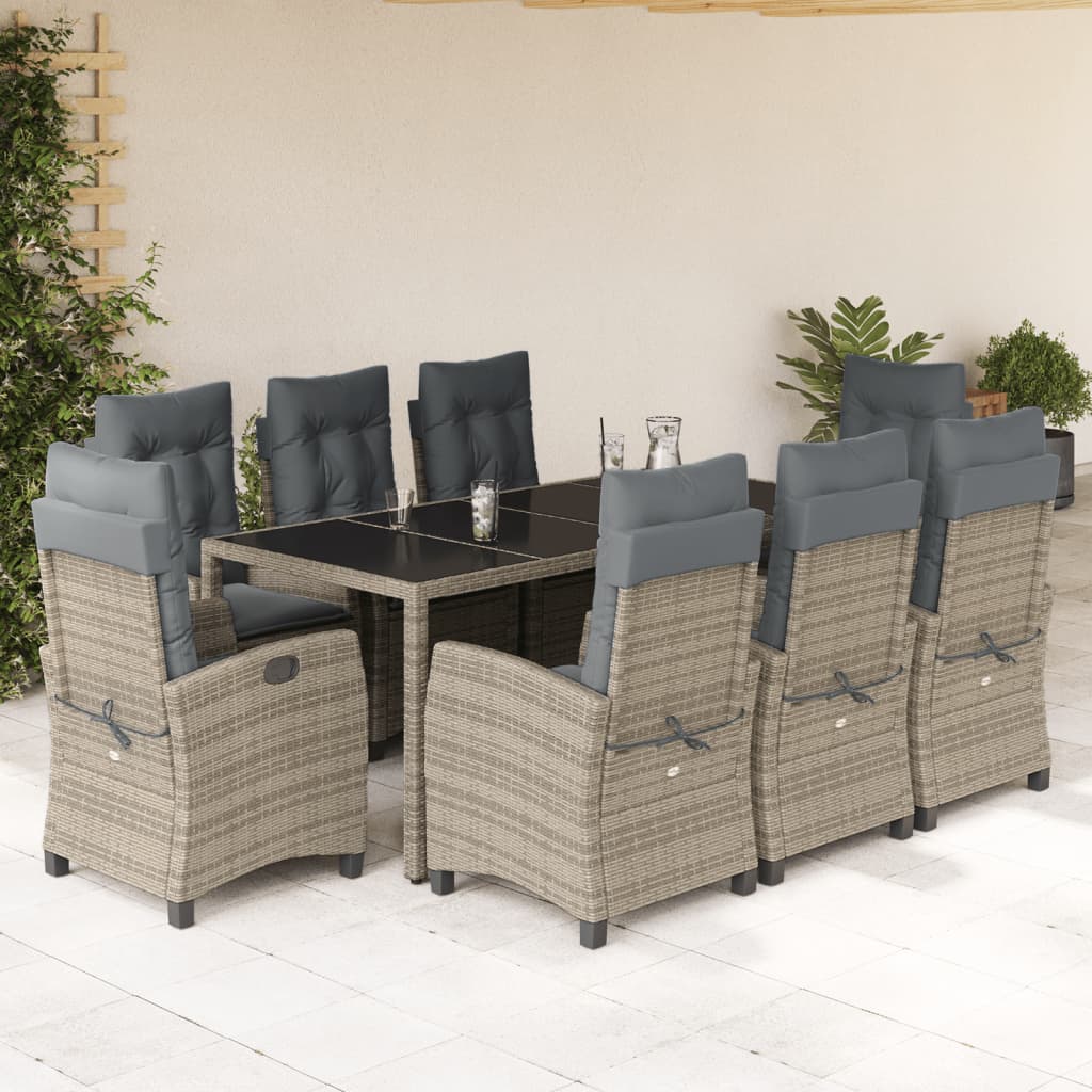 3-tlg. Garten-Essgruppe mit Kissen Grau Poly Rattan