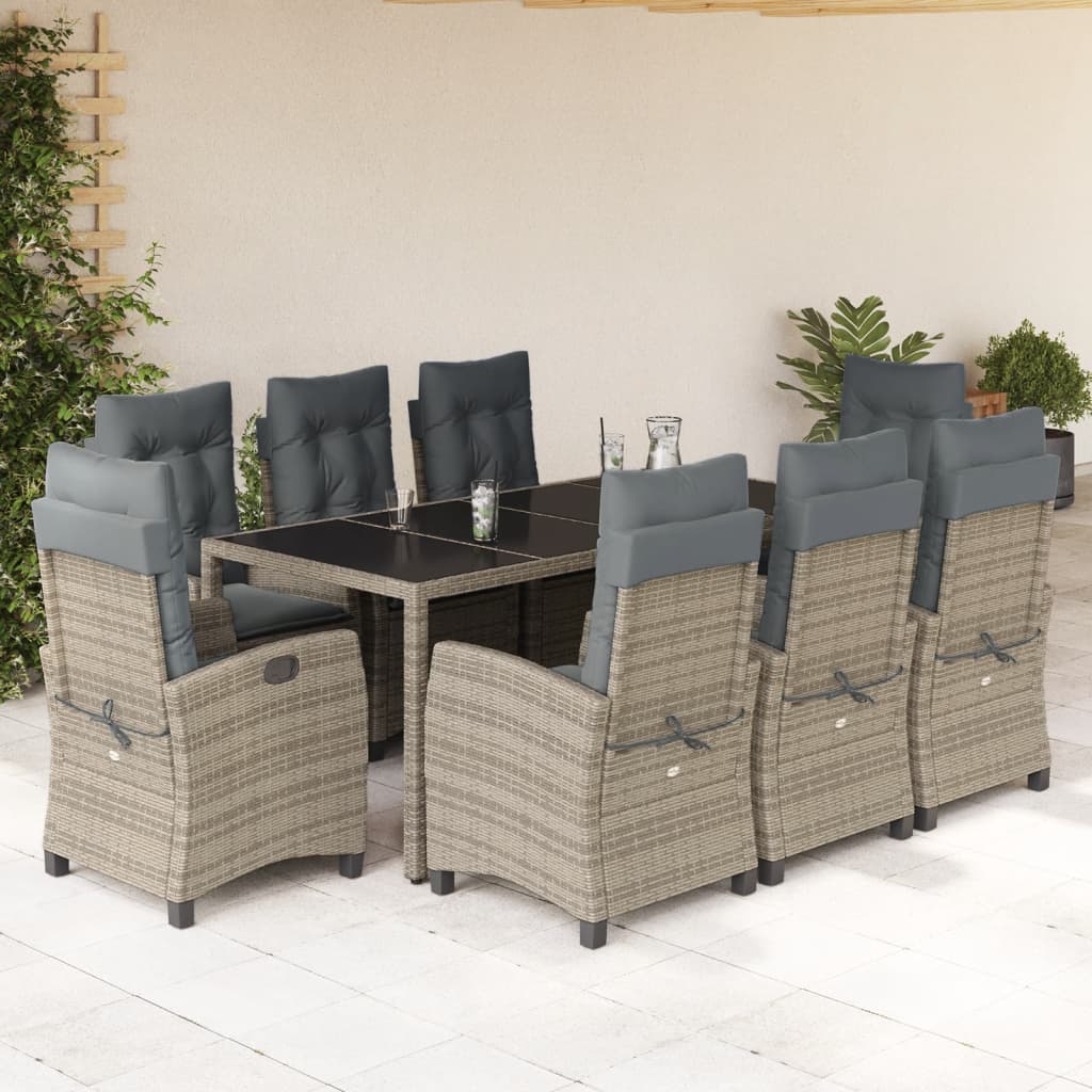 3-tlg. Garten-Essgruppe mit Kissen Grau Poly Rattan