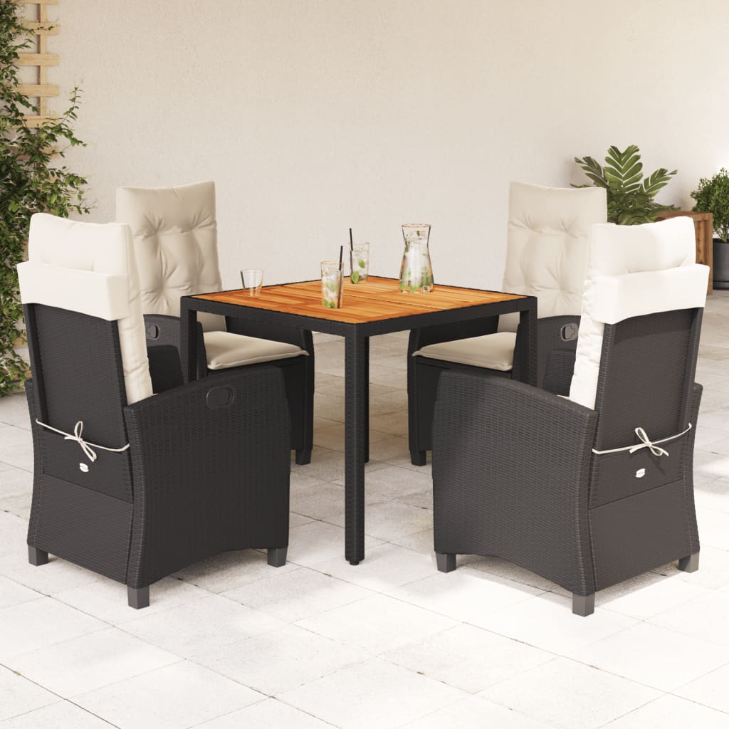 3-tlg. Garten-Essgruppe mit Kissen Schwarz Poly Rattan