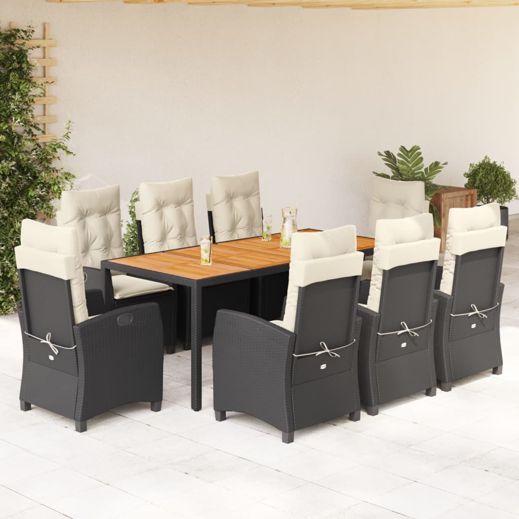 3-tlg. Garten-Essgruppe mit Kissen Schwarz Poly Rattan