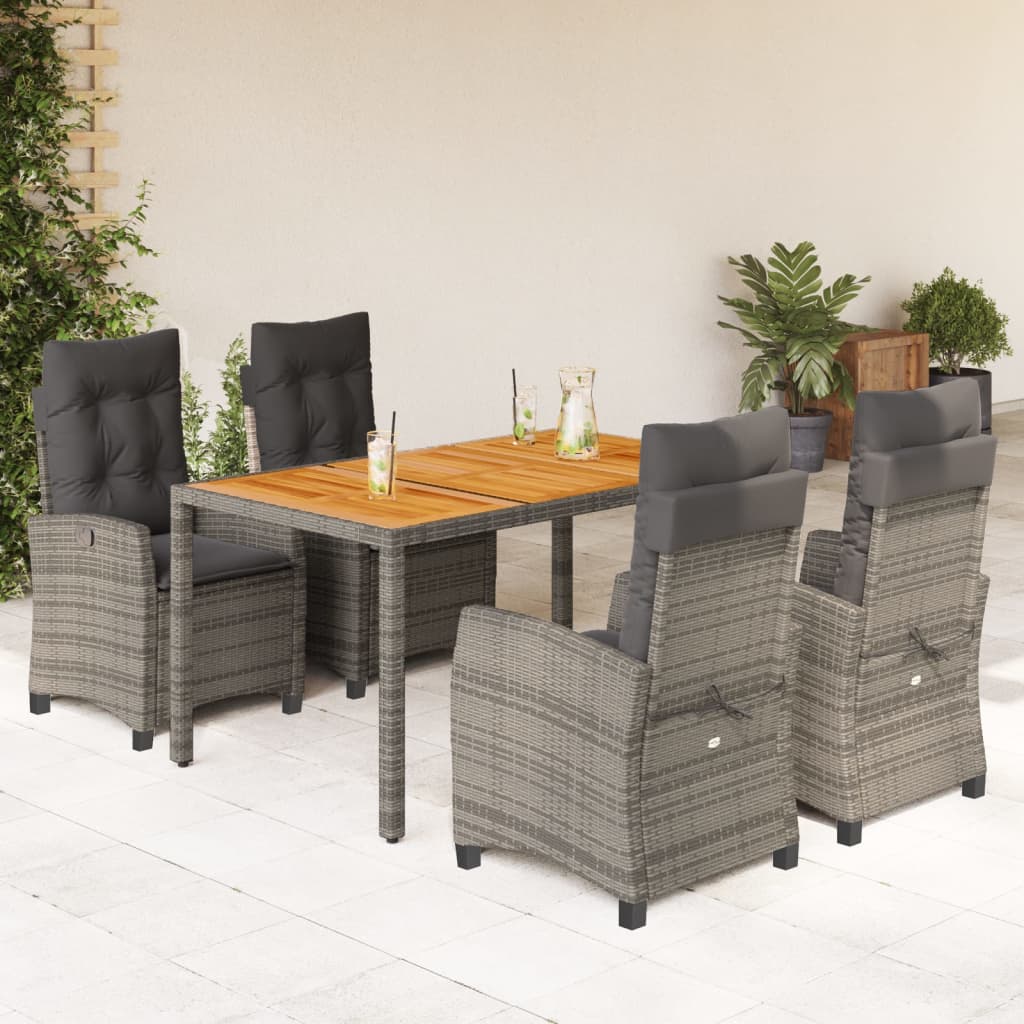 3-tlg. Garten-Essgruppe mit Kissen Grau Poly Rattan