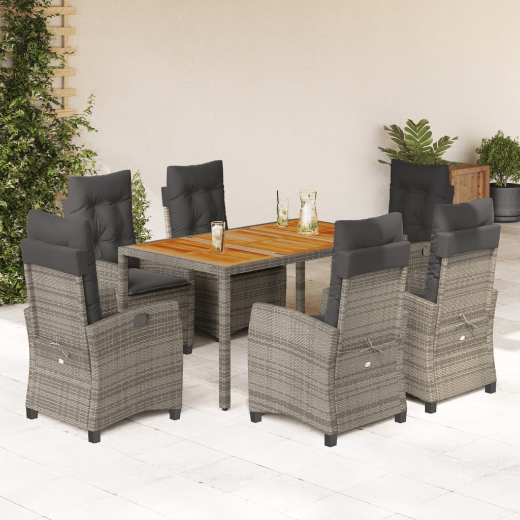 3-tlg. Garten-Essgruppe mit Kissen Grau Poly Rattan
