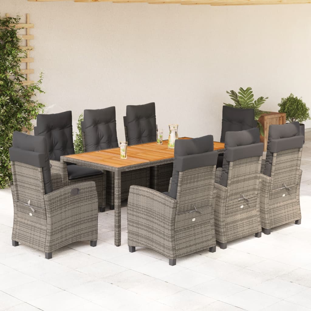 3-tlg. Garten-Essgruppe mit Kissen Grau Poly Rattan