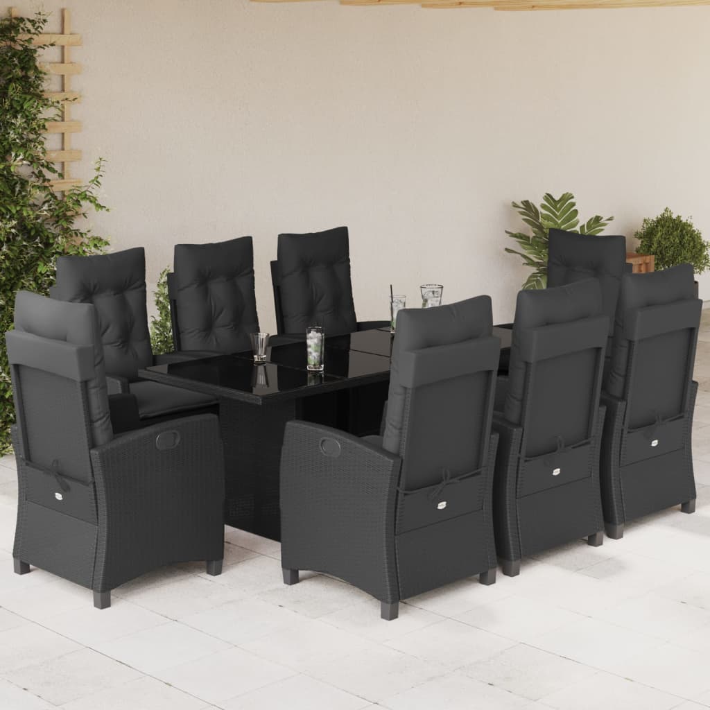 7-tlg. Garten-Essgruppe mit Kissen Schwarz Poly Rattan