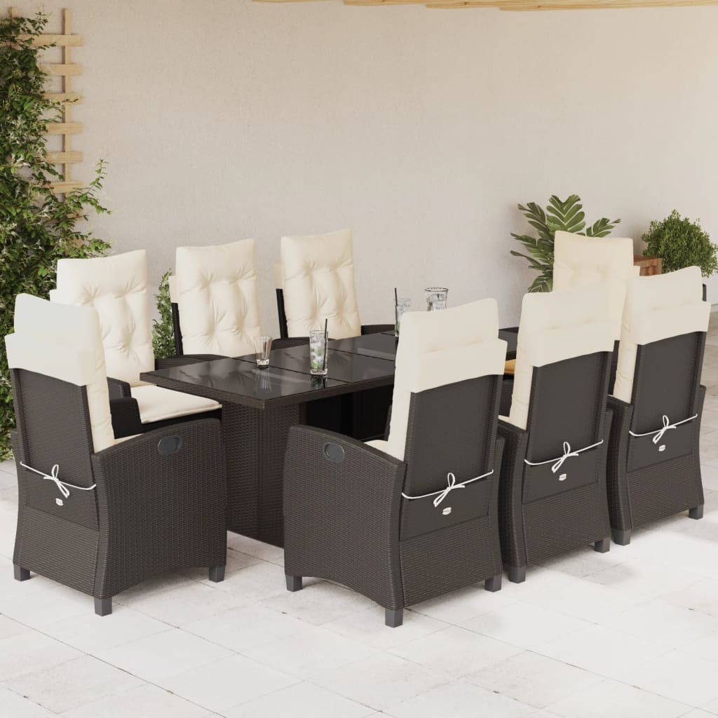 7-tlg. Garten-Essgruppe mit Kissen Schwarz Poly Rattan
