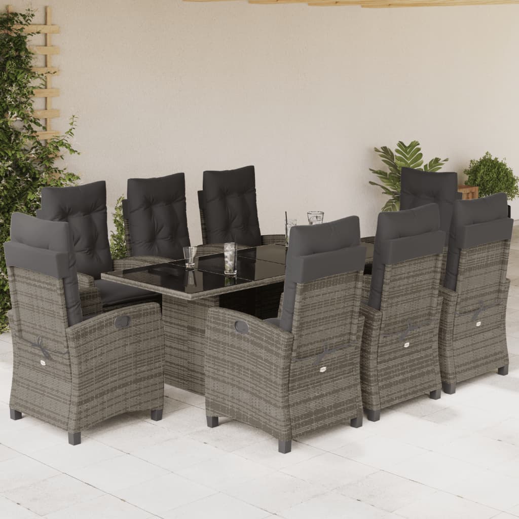 7-tlg. Garten-Essgruppe mit Kissen Schwarz Poly Rattan