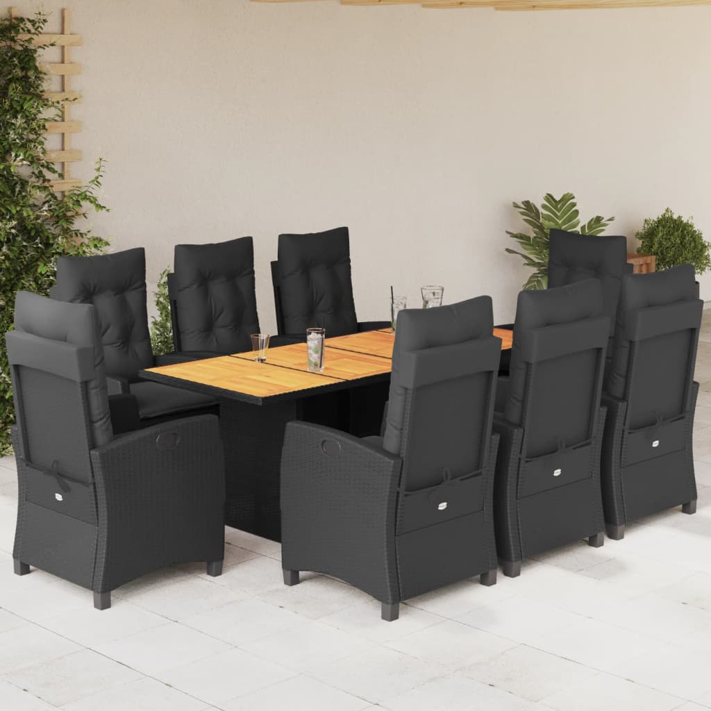 7-tlg. Garten-Essgruppe mit Kissen Schwarz Poly Rattan
