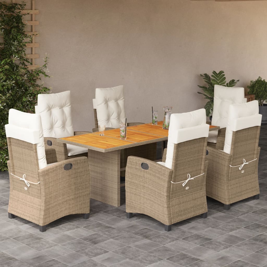 7-tlg. Garten-Essgruppe mit Kissen Schwarz Poly Rattan