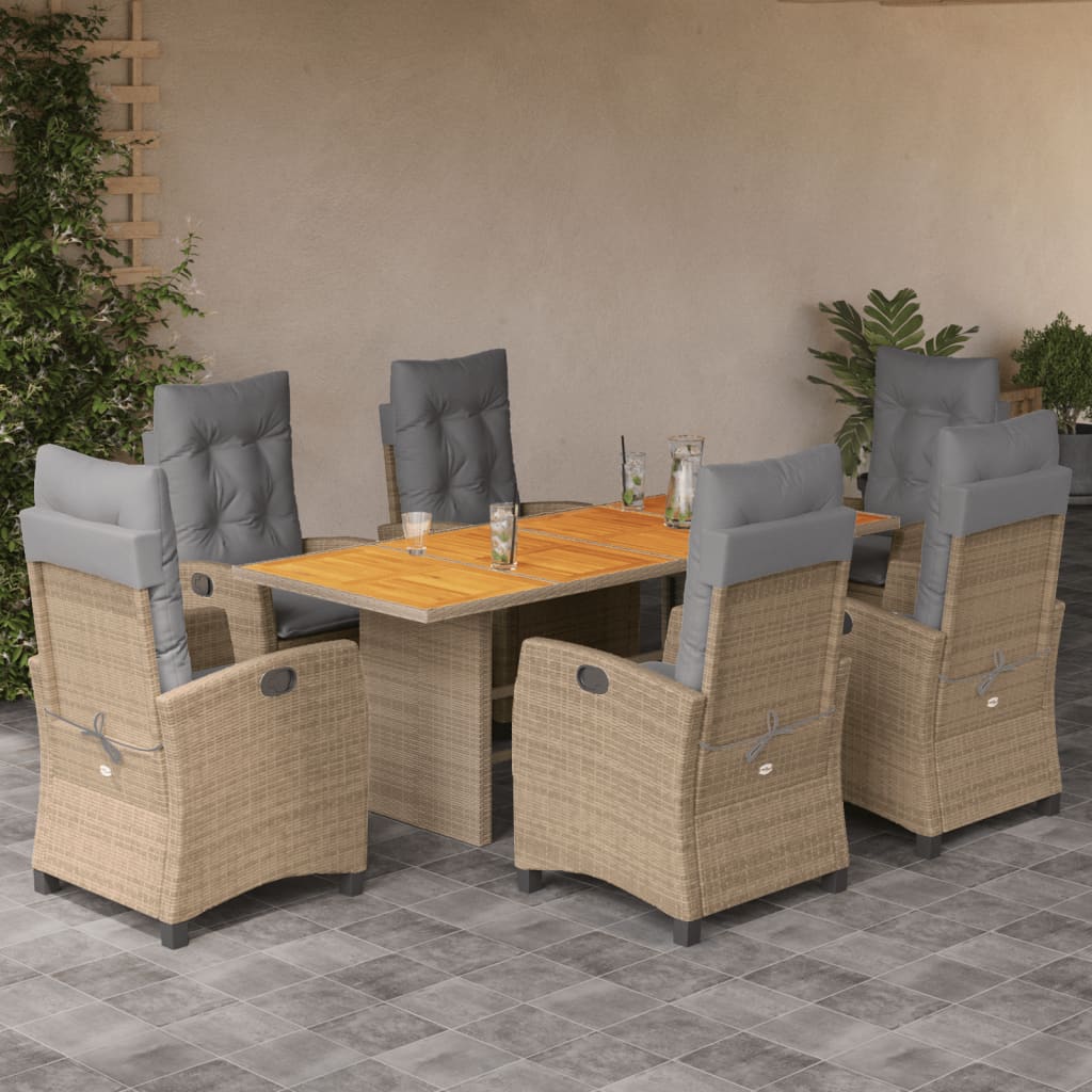 7-tlg. Garten-Essgruppe mit Kissen Schwarz Poly Rattan