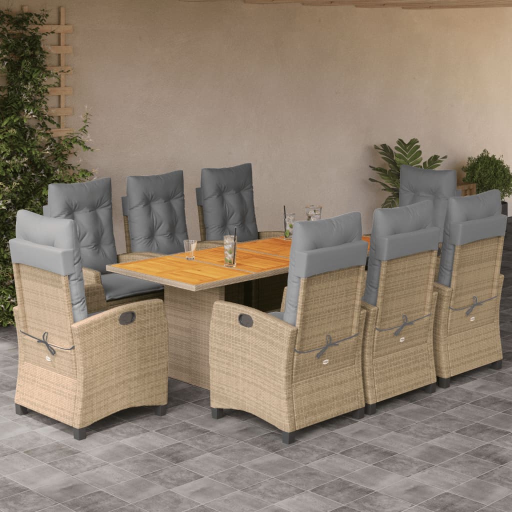 7-tlg. Garten-Essgruppe mit Kissen Schwarz Poly Rattan