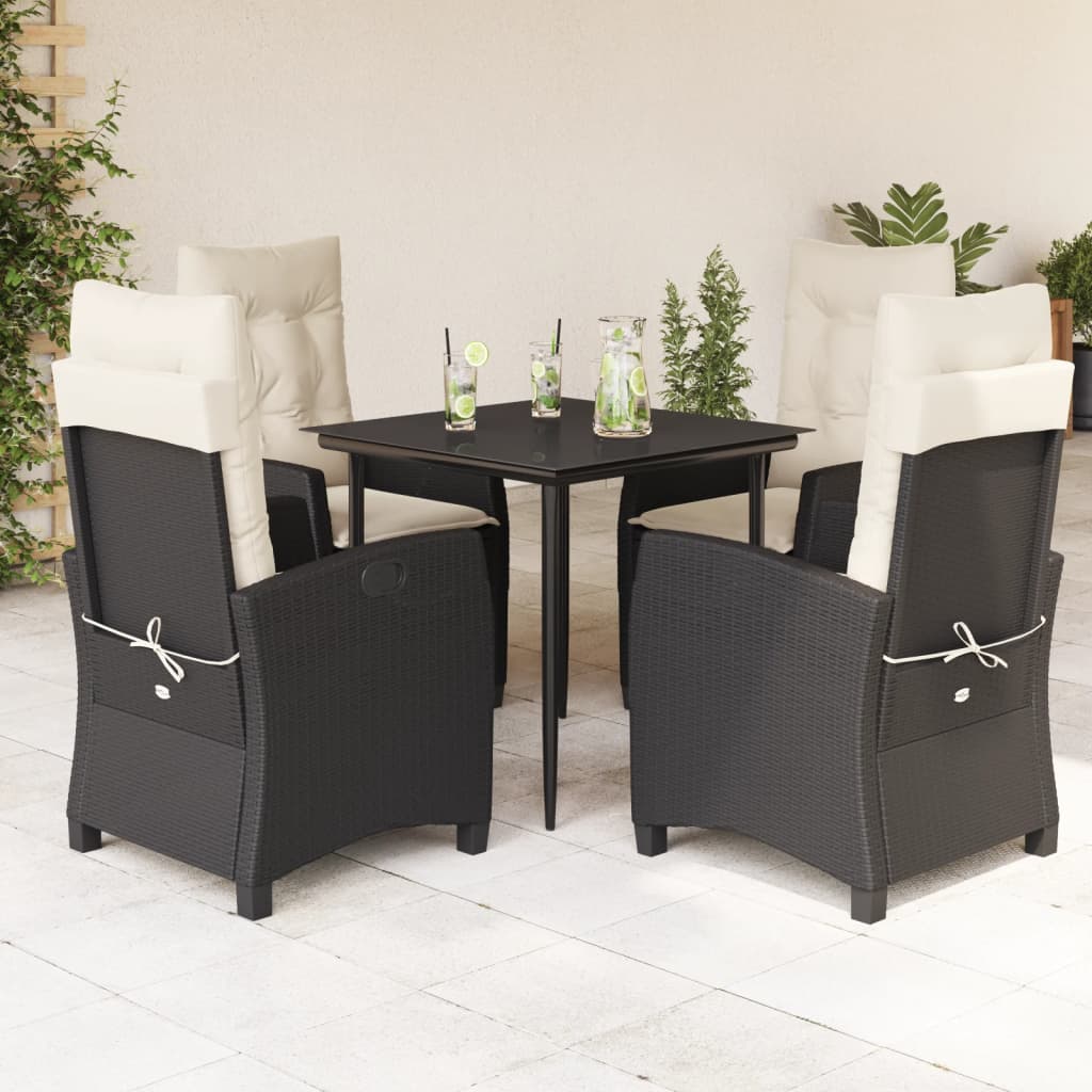 3-tlg. Garten-Essgruppe mit Kissen Schwarz Poly Rattan