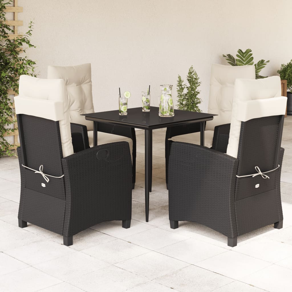 3-tlg. Garten-Essgruppe mit Kissen Schwarz Poly Rattan