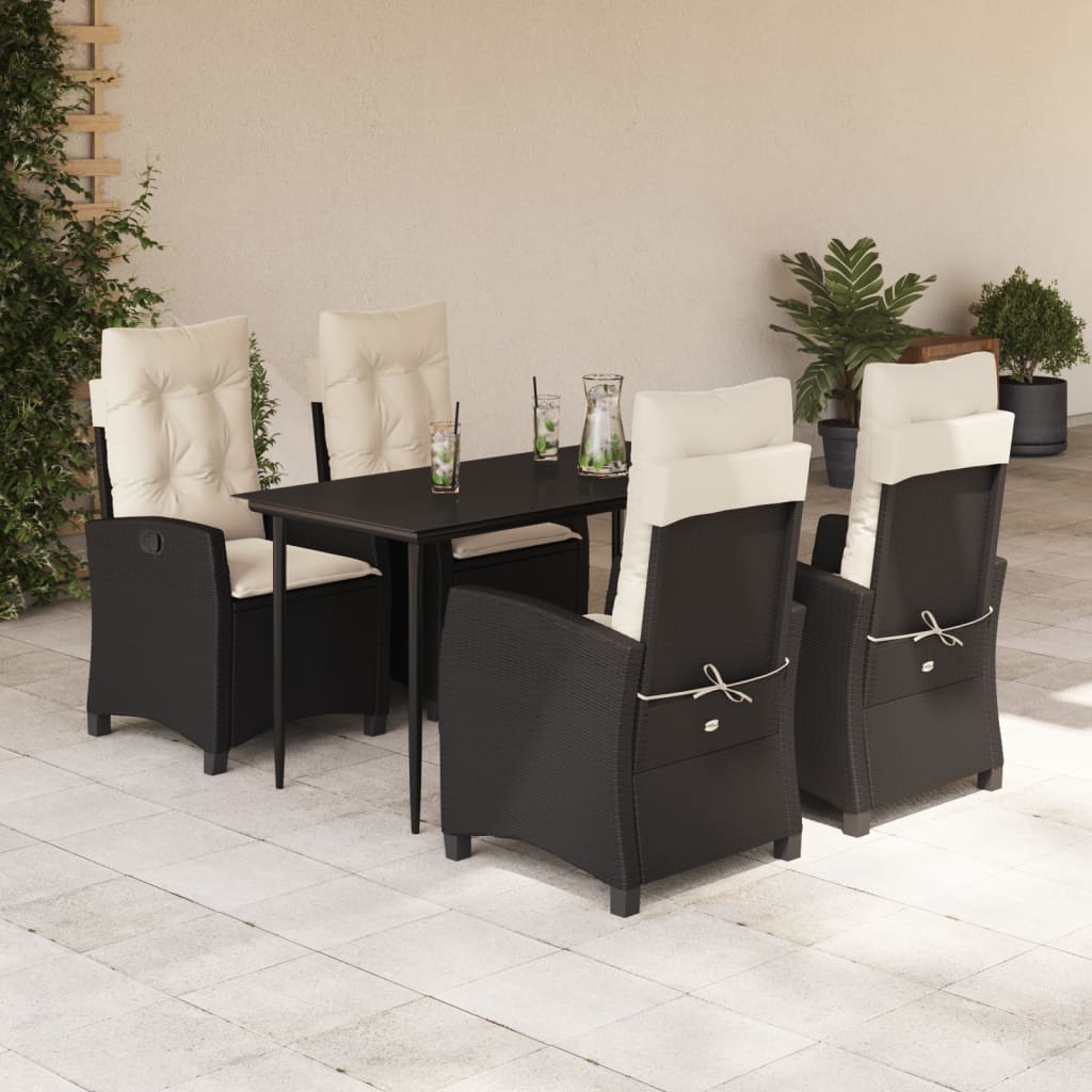 3-tlg. Garten-Essgruppe mit Kissen Schwarz Poly Rattan
