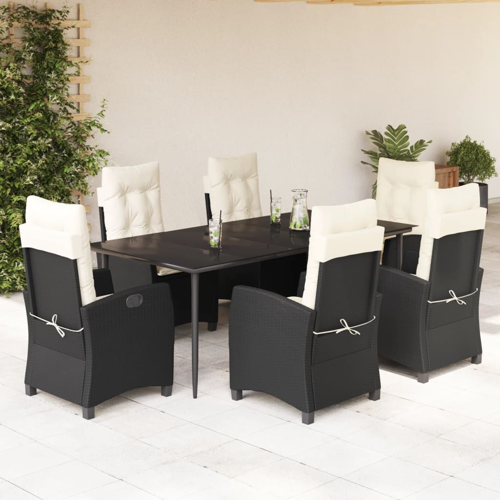 3-tlg. Garten-Essgruppe mit Kissen Schwarz Poly Rattan
