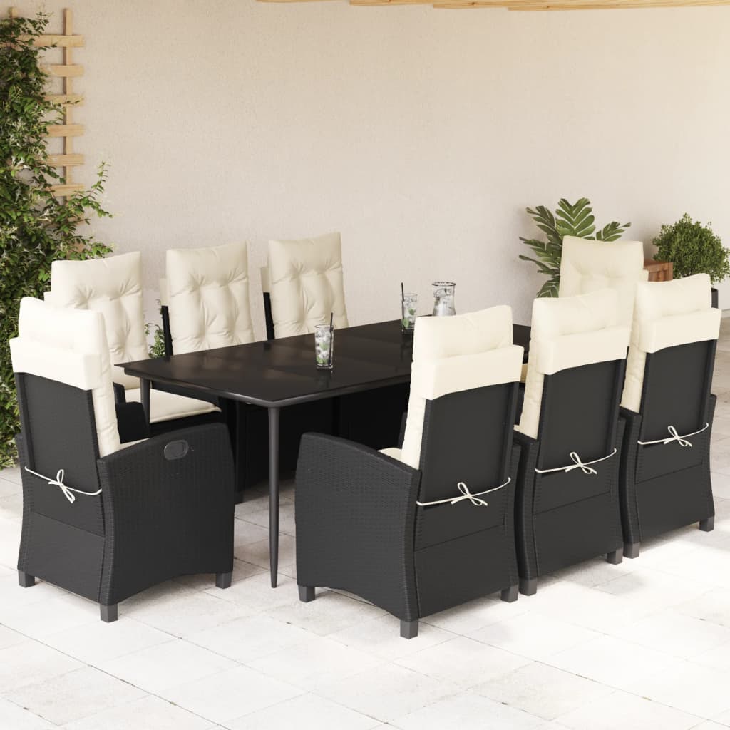 3-tlg. Garten-Essgruppe mit Kissen Schwarz Poly Rattan