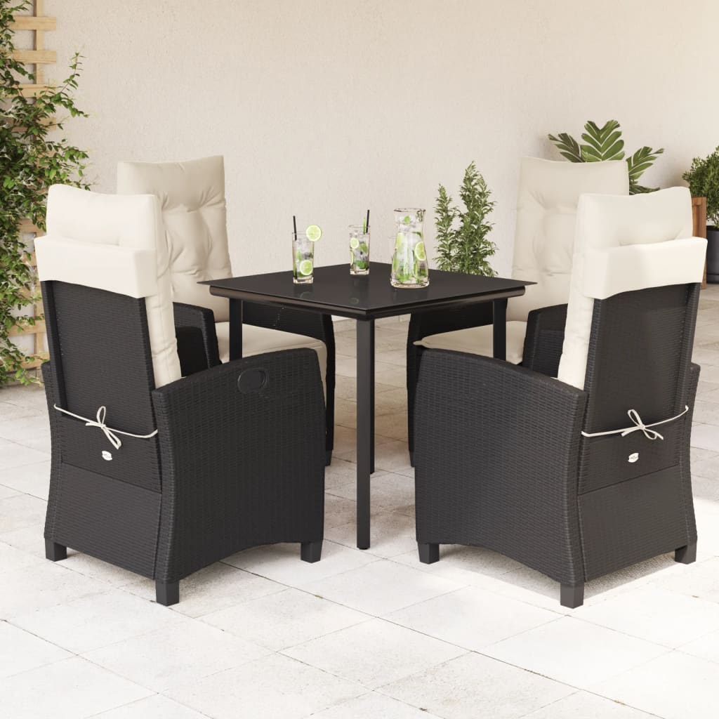3-tlg. Garten-Essgruppe mit Kissen Schwarz Poly Rattan