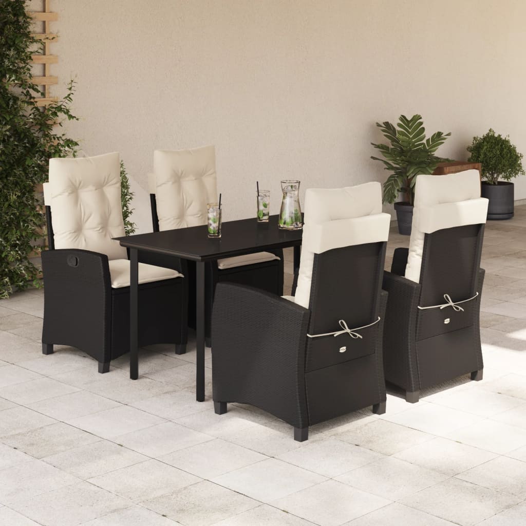 3-tlg. Garten-Essgruppe mit Kissen Schwarz Poly Rattan