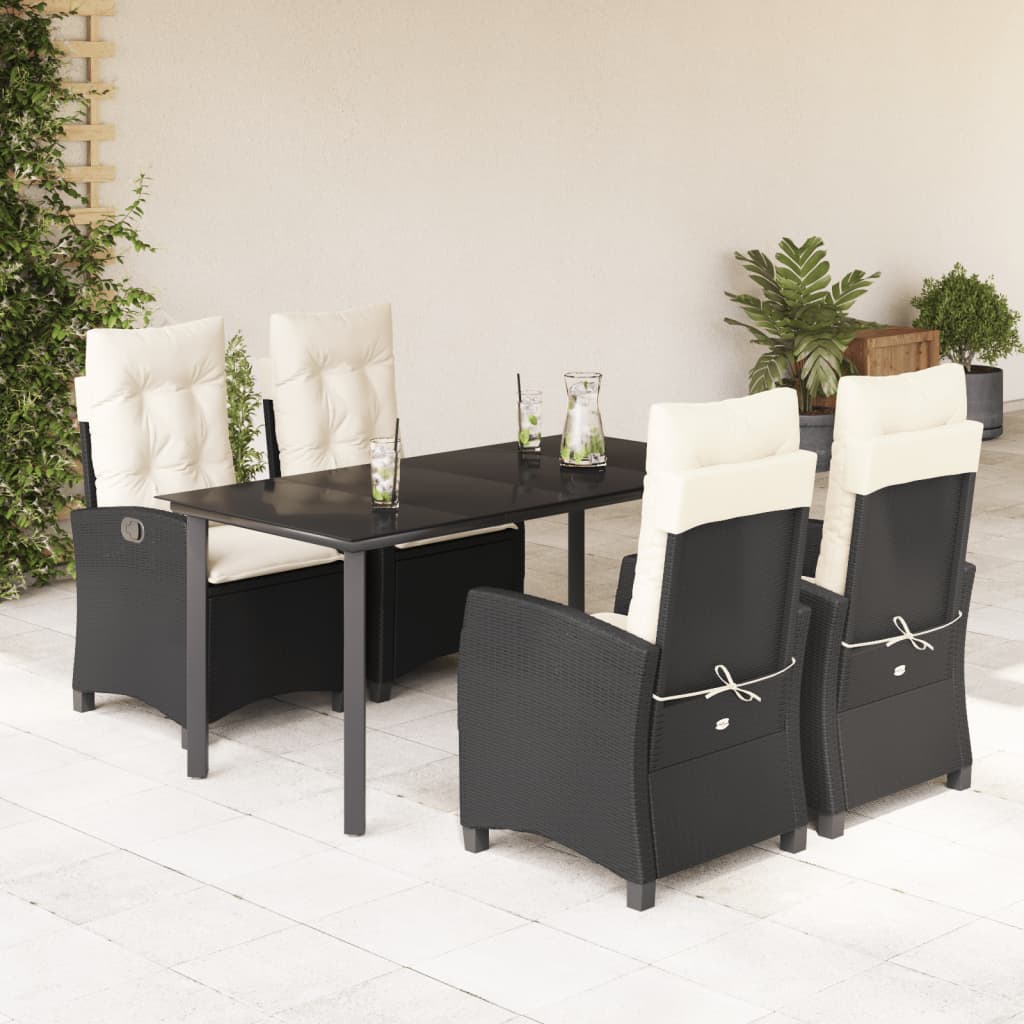 3-tlg. Garten-Essgruppe mit Kissen Schwarz Poly Rattan