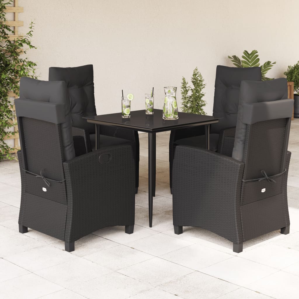 3-tlg. Garten-Essgruppe mit Kissen Schwarz Poly Rattan
