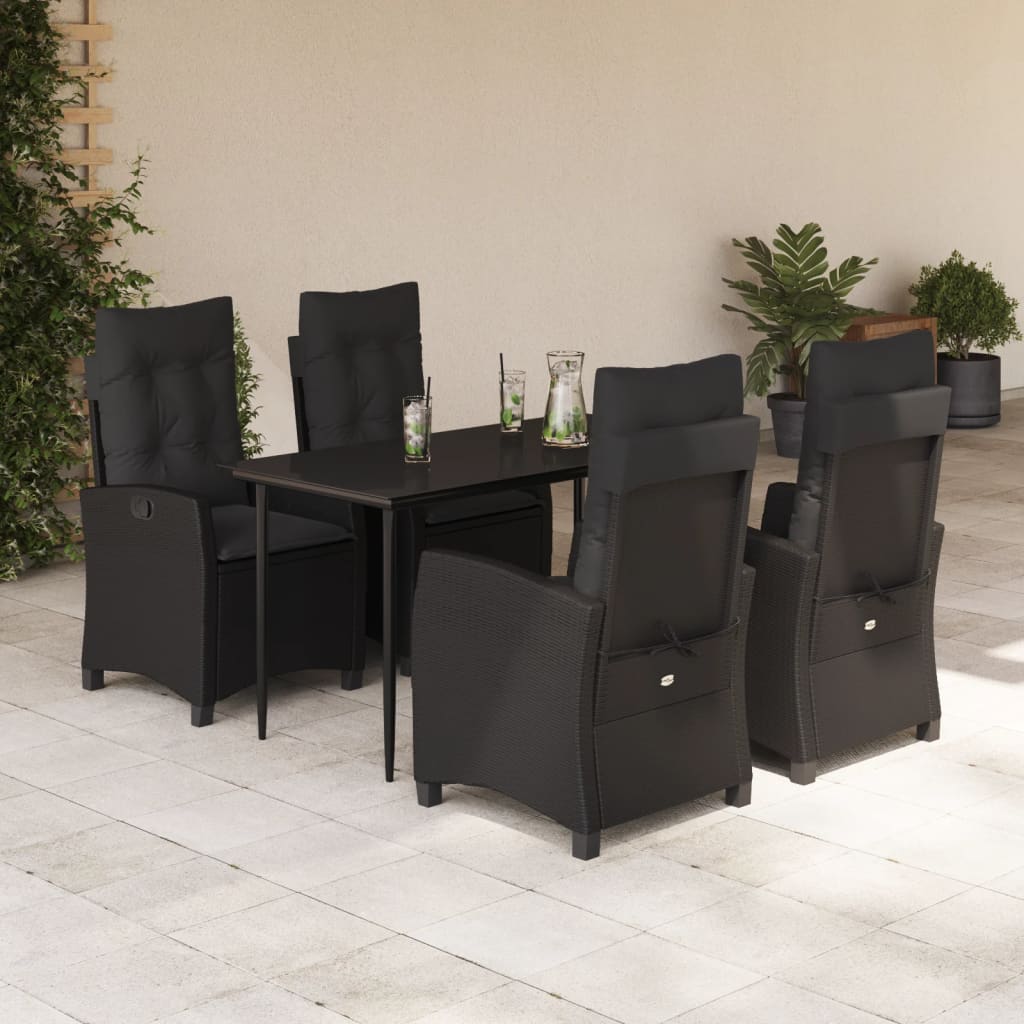 3-tlg. Garten-Essgruppe mit Kissen Schwarz Poly Rattan